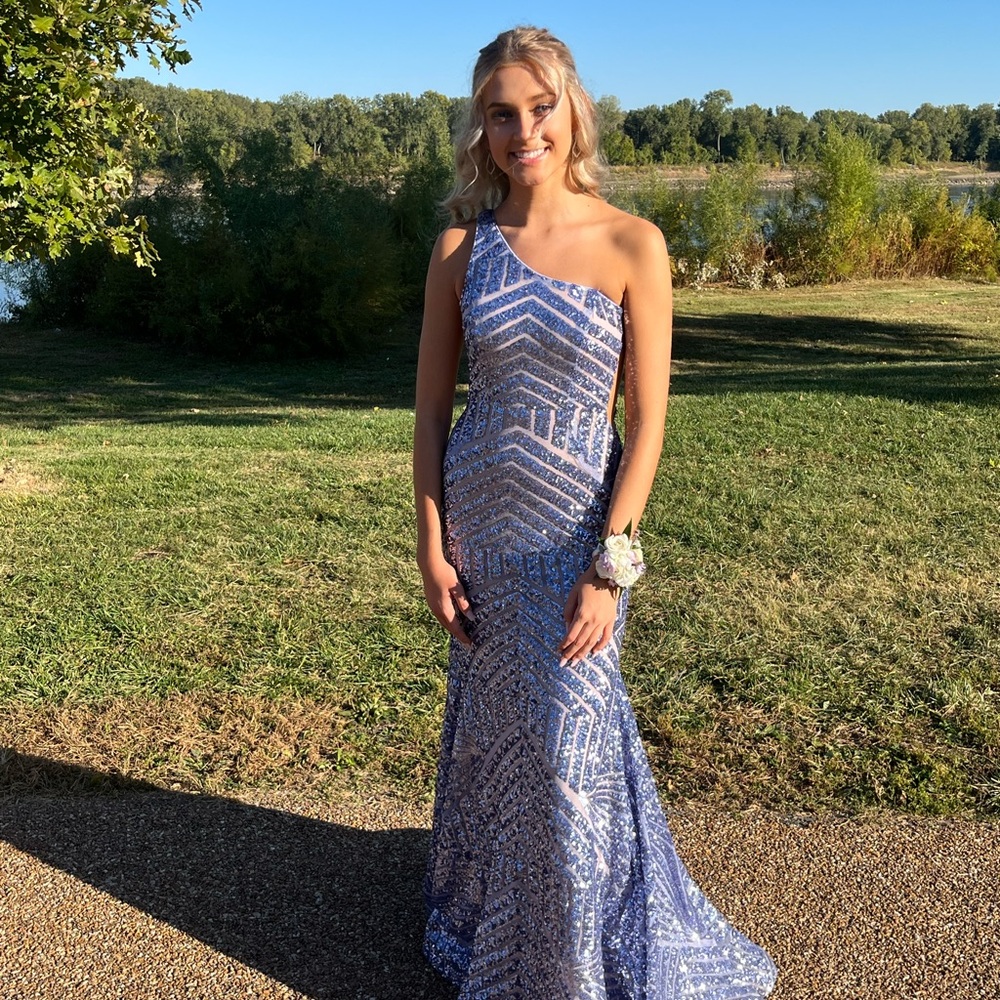 Jovani Lavender and Beige Prom Dress